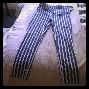 Ankle length blue/white pinstripe dress pants